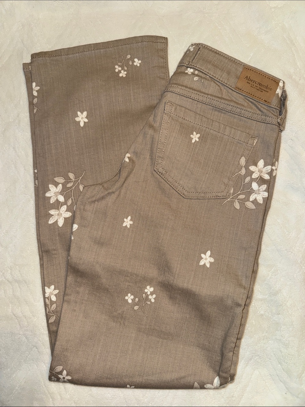 Abercrombie kids Taupe Jeans with White Floral Embroidery